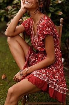 ZESICA Women's 2023 Summer Wrap V Neck Bohemian Floral Print